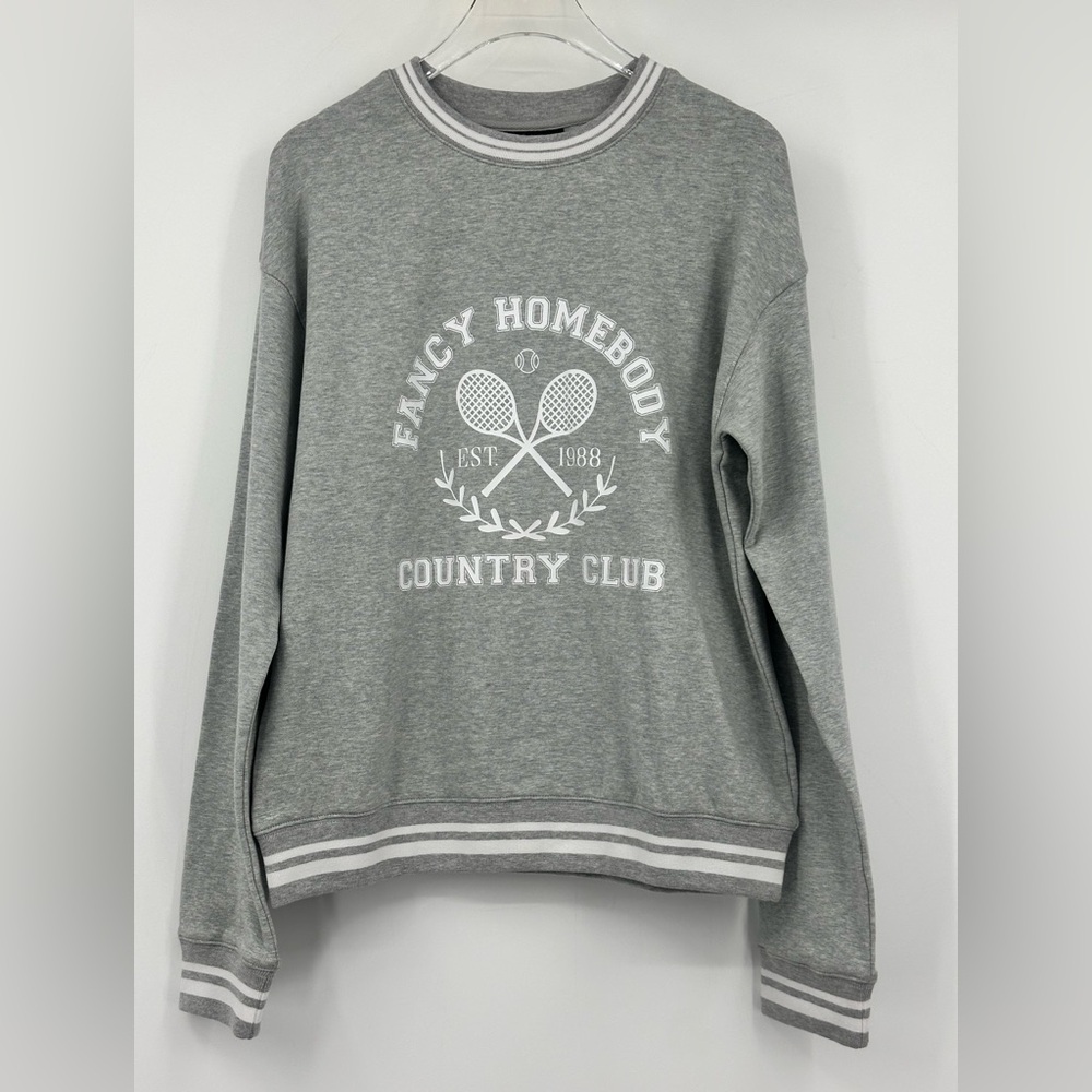 NWT Fancy Homebody Country Club Sweatshirt Tennis Gray Womens Small | Y572
